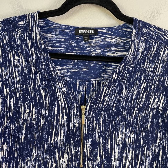 Express Blouse Womens Small Abstract Print Zip Long Sleeve Top Polyester - Picture 8 of 10